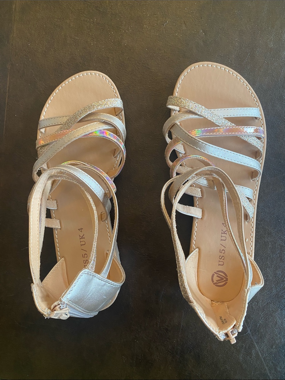 Girls' Iridescent Silver Strappy Sandals